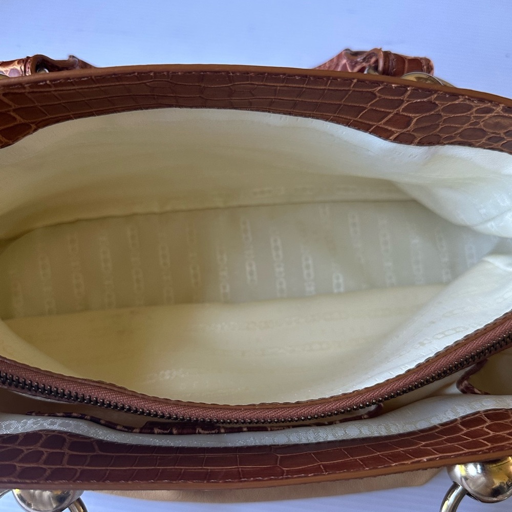 Vintage CELINE Old Boogie Bag Croc Embossed Leather Handbag Tea Brown Beige - Picture 6 of 11
